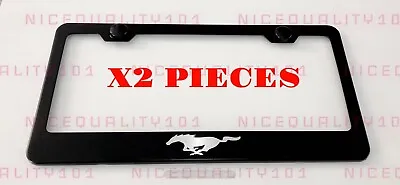 2X Mustang Stainless Steel Black Finished License Plate Frame Holder • $21.50