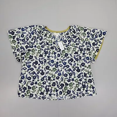 Velvet By Graham & Spencer Womens Blouse Blue Large Juno Floral Cotton V Neck • £39.99