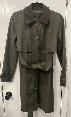 J. Crew Women’s Cotton Field Trench Coat Jacket Belted Deep Moss Green Sz Medium • $64.99