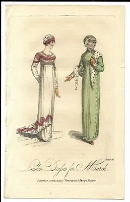 LADY'S MONTHLY MUSEUM    Regency Fashion Plate    LONDON DRESSES   MARCH 1811 • £14.99