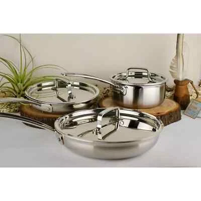 $75 • Buy Cuisinart Multiclad Pro Stainless Steel Set 2 Skillets Sauce Pan LIDS