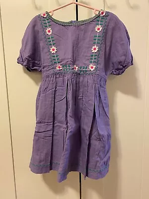 Mini Boden Girls Short Sleeve Dress Size 4-5Y (110cm) Peri Color With Embroidery • $16