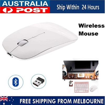 $15.99 • Buy Bluetooth Wireless Slim Mouse Rechargeable Optical Laptop PC IPad USB Receiver