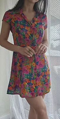 New Zara Floral Multicoloured Shirt Dress Uk 8 • £15