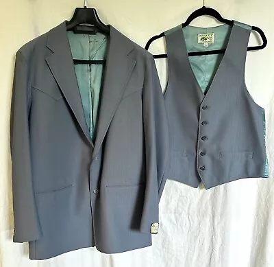 Vintage Western Wear Suit Jacket & Vest 46L Powder Blue 2 Pcs Mesquite By Niver • $100