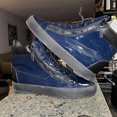 Giuseppe Zanotti Blue Patten Leather High Top Sneakers Shoes • $189.99