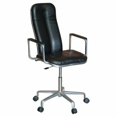 £1350 • Buy Chrome Framed Frederick Scott Hille International Black Leather Office Armchair