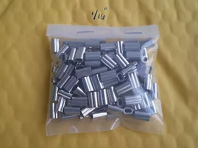 $11.99 • Buy 50 Pcs. 1/16  Wire Rope Leader Double Crimp Sleeves/400 Lbs Test, Thick Wall
