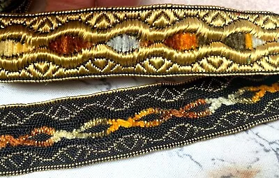 Vintage Jacquard Ribbon 7/8  Silk Tapestry 32 Pc Gold Multi Made In France • $12.29