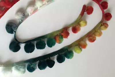 £2.99 • Buy 15mm Dip-Dyed Pom-Pom Bobble Trim Braid Fringe Ribbon Edging £2.99/m