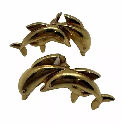 Vintage Huge Dolphin Clip Earrings Nautical Beach Jewelry Statement Figural • $15