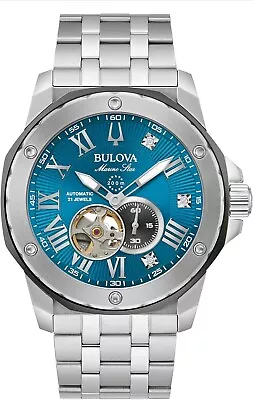 Bulova Automatic Marine Star Marc Anthony Blue Dial Diamond Mens Watch 98D184 • $690