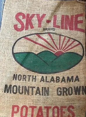 Vintage Burlap Bag Potatoe Sack NOS 50 Lb Graphic Skyline Alabama Mountain • $12.50