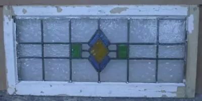 OLD ENGLISH LEADED STAINED GLASS WINDOW TRANSOM GEOMETRIC DIAMOND 29 3/4  X 14  • $200