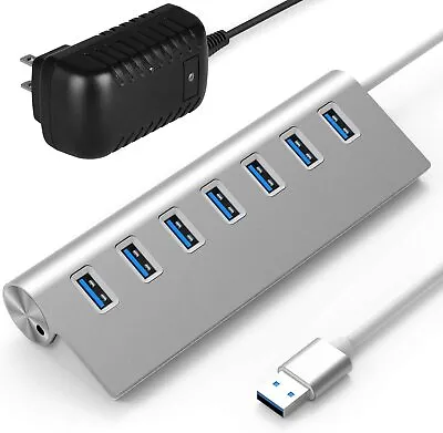 $29.99 • Buy USB 3.0 Hub Powered 7 Port Aluminum Data Hub SuperSpeed For Windows Mac Linux PC