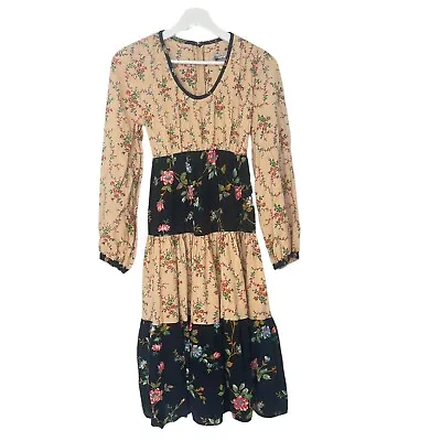 TRY US Vintage Dress Peasant Cottage Core Tiered 70s Union Made • $66.49