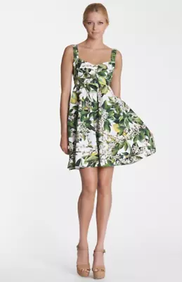 AUTH  Dolce&Gabbana Orange Blossom Floral Printed Bustier Cotton Dress 42it • $594