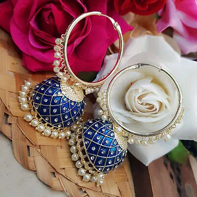 Gold Plated Indian Bollywood Kundan Pearl Chandbali Jumka Jumki Earrings Set • $30.14