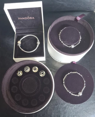 $250 • Buy Pandora ×3 Silver Bracelets With 6 Charms