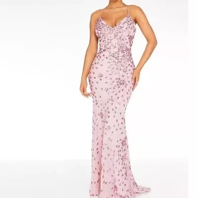 Quiz Pink Lace Up Mermaid Train Dress Worn Once 6 XS Prom Evening Ball Gown VGC • £24.99