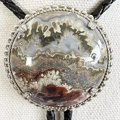 Stunning 70s Silver With Natural Moss Agate Western Bolo Tie • $39