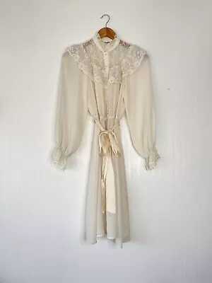 Vintage Sheer Lace Pearl Beaded Dress 1970’s Size 5 • $40