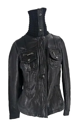 3817 Michael Kors Womens Black Soft Leather Funnel Collar Full Zip Biker Jacket • $32.79