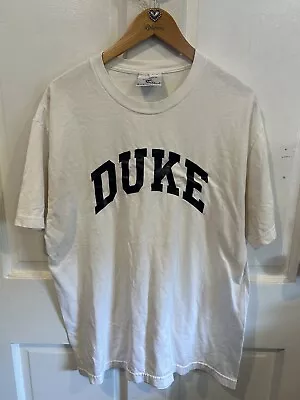 Vintage White Duke University Sz M Logo Shirt Blue Devils NCAA • $14