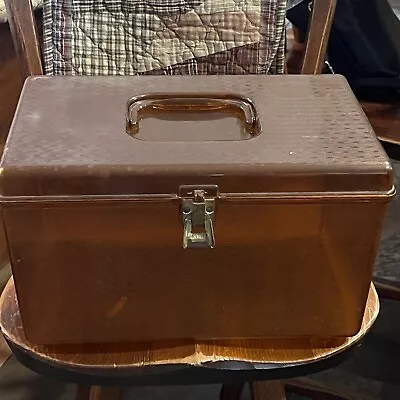 Vintage Wilson Wil-hold AMBER Sewing Box FULL   UV Glow Buttons Shank Notions+ • $70