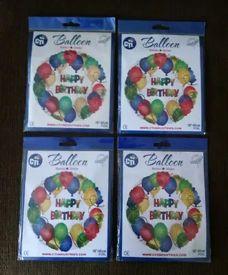 Lot Of 4 NEW Round Happy Birthday 18  Balloons Foil Mylar Ribbon Weight 2 Sided • $2.99
