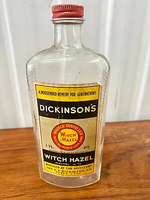 Vintage Dickinson's Witch Hazel Glass Bottle Medicine Medical Apothecary • $26.99