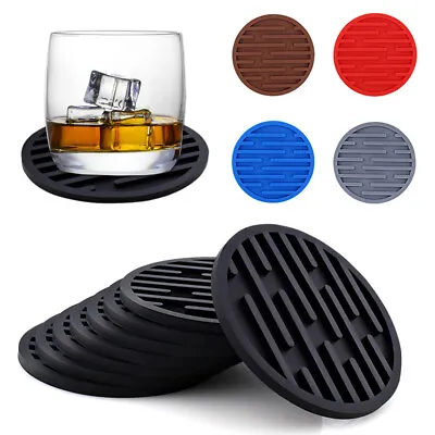 $2.84 • Buy Set Of 1 Silicone Drinks Coasters Non-Slip Cup Mat Pad With Holder Round Rubber*