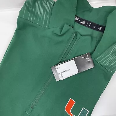 Adidas Men’s Miami Hurricanes NWT 1/4 Zip Pullover Zip Front Pocket Green XL • $39.99