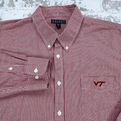 Virginia Tech Hokies Shirt Men XL Maroon Check Button Up Gingham Pocket Dress • $19.91