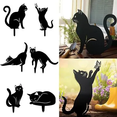 Ground Inserted Pile Garden Ornaments Outdoor Lawn Decoration Cat Metal Statues • $16.09