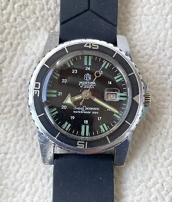 Mortima Superdatomatic Vintage Skin Diver Watch Handwinding France Made Black • $190