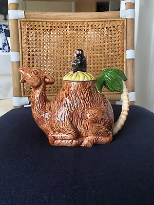 Monkey Riding Camel Teapot W/ 2 Matching Alligator Mugs - Safari Chic • $46