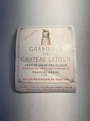 Vintage Wine Bottle Label -- Grand Vin De Chateau Latour Pauillac-Medoc 1963 • $2.99