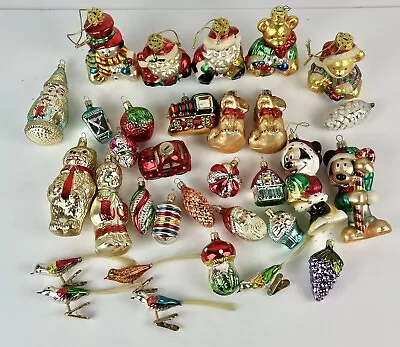 Lot Of VTG 32 PC Glass Christmas Ornaments Santa Pine Cone Mickey&Minnie Snowman • $46