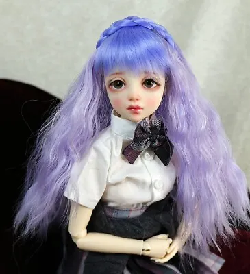 1/4 6-7  BJD Doll Wig MSD Blue Purple Curly Hair Braid Bangs JR-204 US Loc NEW • $26.50