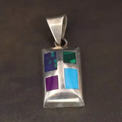 VTG Sterling Silver - SOUTHWESTERN Turquoise Malachite Necklace Pendant - 12g • $10.50