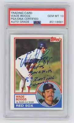 Wade Boggs 1983 Topps #498 Rookie RC Signed PSA 10 Auto W/ 3 Insc. Red Sox • $139.99