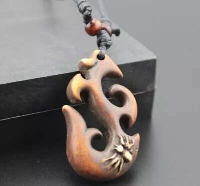 Spider Maori Fish Hook Pendant Necklace Yak Bone for Men Women's • $12.99