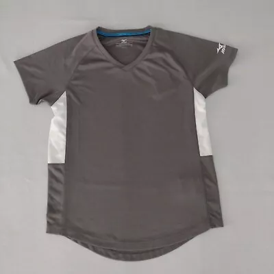 Mizuno Shirt Girls Medium V-Neck Short Sleeve Moisture Control Gray Baseball A11 • $10.99