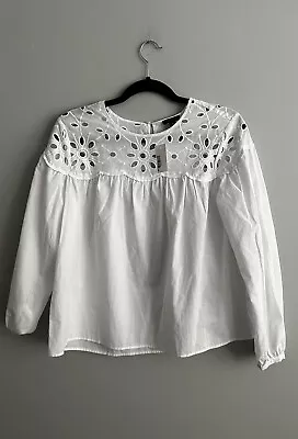 £10.41 • Buy New ANN TAYLOR XS  Eyelet Yoke Top Lace Voile White Blouse Shirt NWT