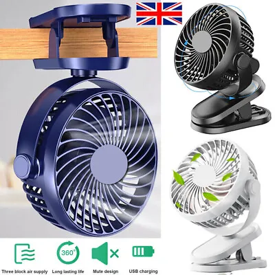 USB Rechargeable 3 Speeds 6 Inch Cooling Fan Clip On Desk Baby Stroller Portable • £7.89