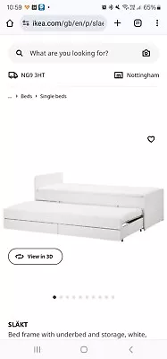 IKEA Slakt  Single Bed Frame White With Underbed And Storage • £75