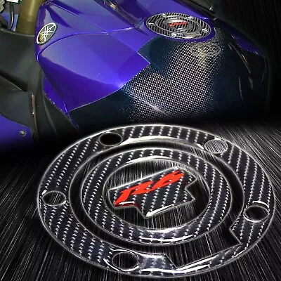 Real Carbon Fiber Gas Tank Fuel Cap Cover Decal Pad Red Logo 01-20 YZFR6/YZFR6S • $16.98
