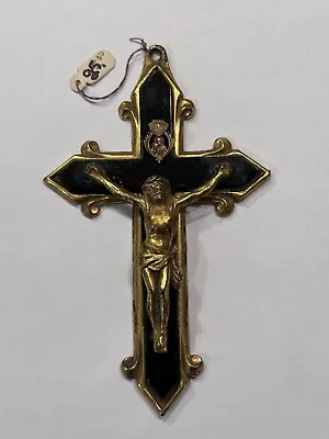 VTG  MCM 1950's  Crucifix Cross Jesus  Brass Black Bakelite? Plastic? 5.75  • $19.99