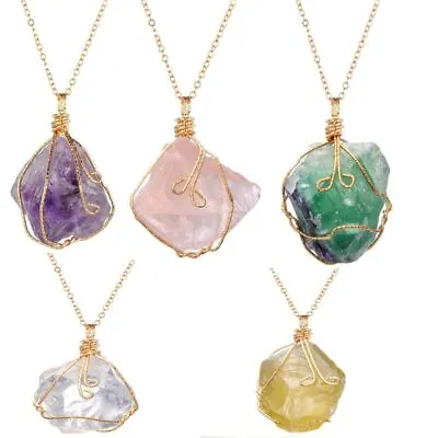 Natural Gemstone Necklace Chakra Stone Pendant Energy Healing Crystal With Chain • $5.99